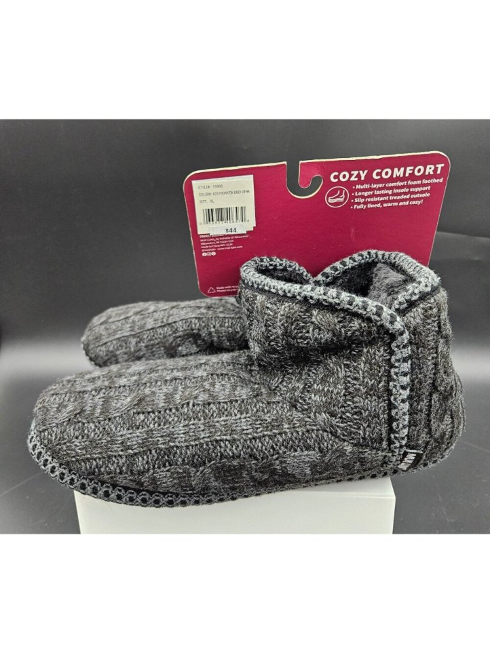 Muk Luks Womens XL Slippers Cozy Lined Ebony/Dark Grey Heather Non-Slip Sole - Picture 3 of 6